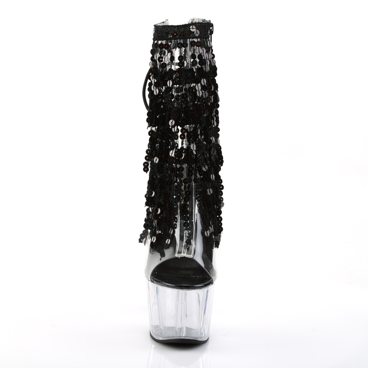 Pleaser Adore-1017SQF C-B/C - Průhledné kozačky s otevřenou špičkou na vysoké platformě