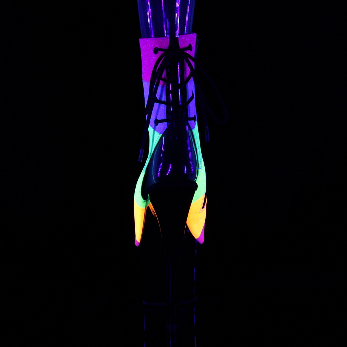 Pleaser Adore-1018RBG RBOWG/B - Vícebarevné kozačky s otevřenou špičkou na vysoké platformě