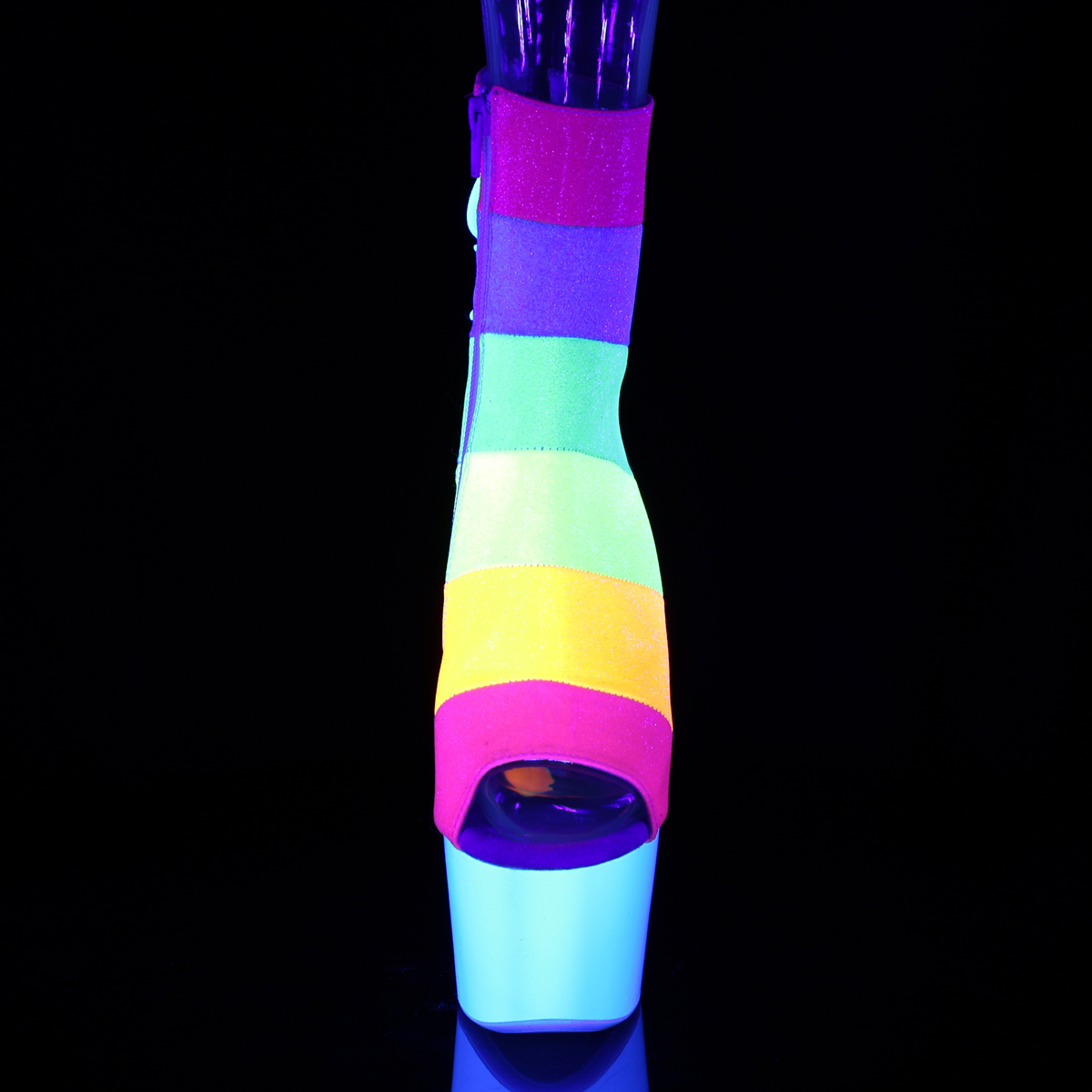 Pleaser Adore-1018RBG RBOWG/NW - Vícebarevné kozačky s otevřenou špičkou na vysoké platformě