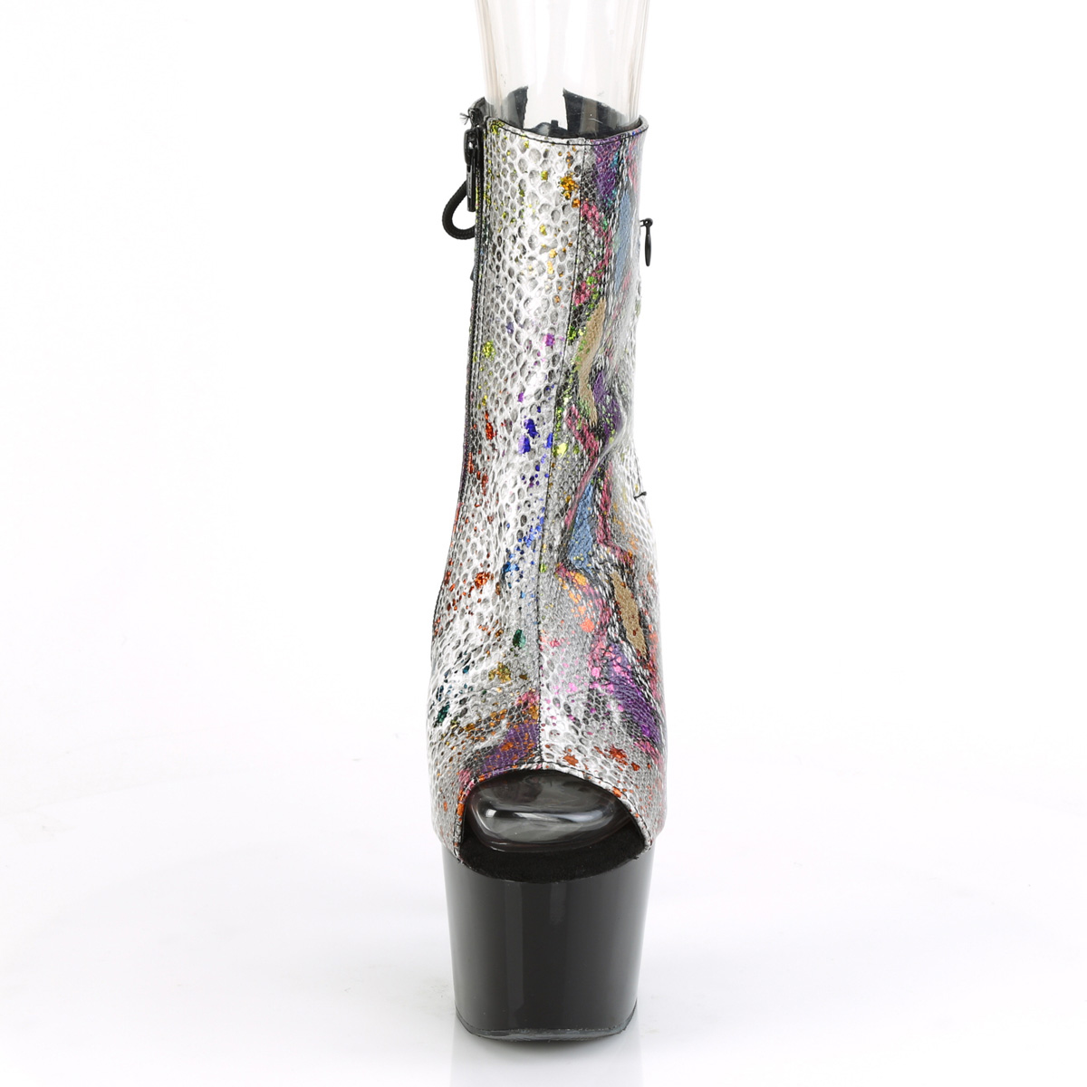 Pleaser Adore-1018SP MCSP/B - Zvířecí vzor kozačky s otevřenou špičkou na vysoké platformě