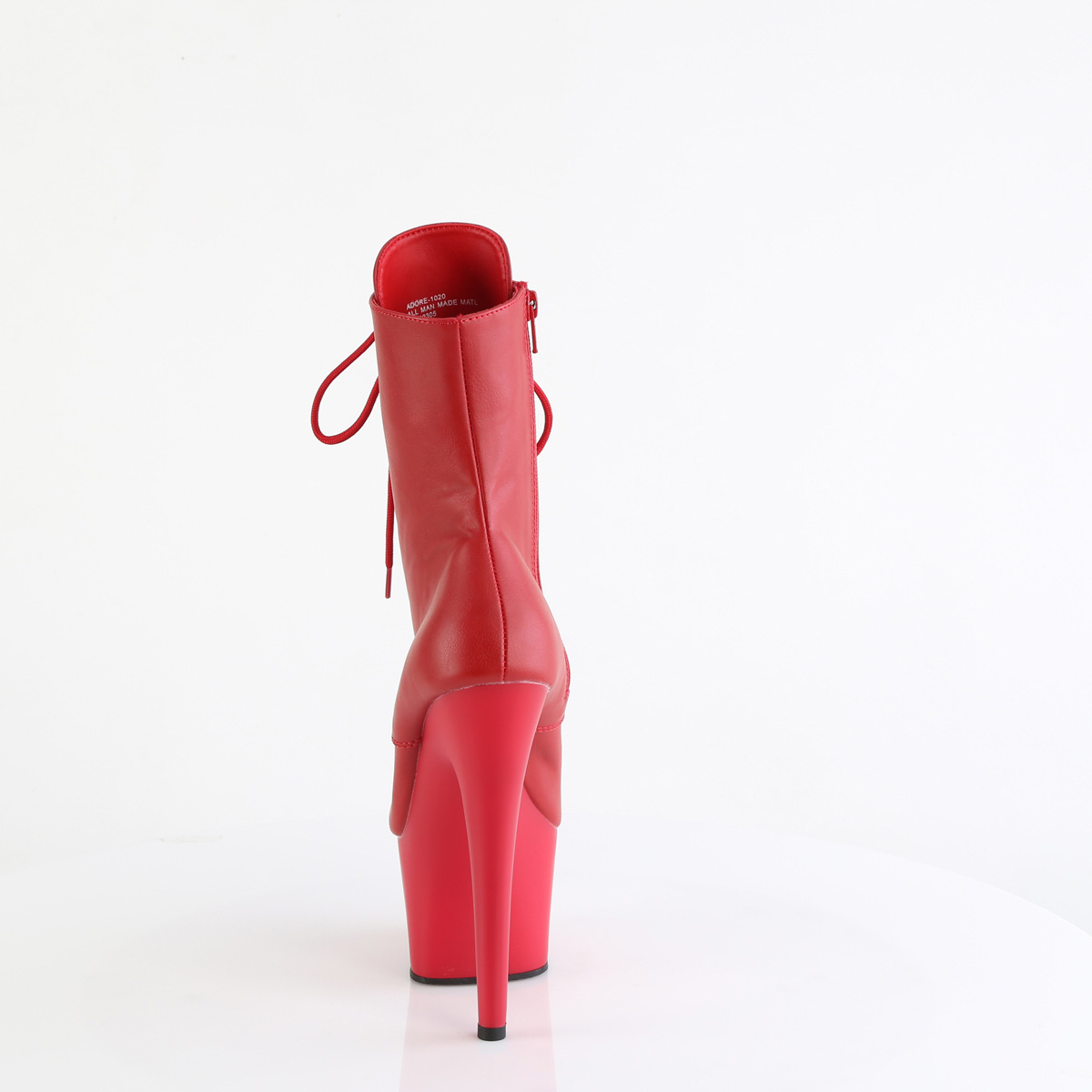 Pleaser Adore-1020 RPU/M - Červené kotníkové kozačky na vysoké platformě
