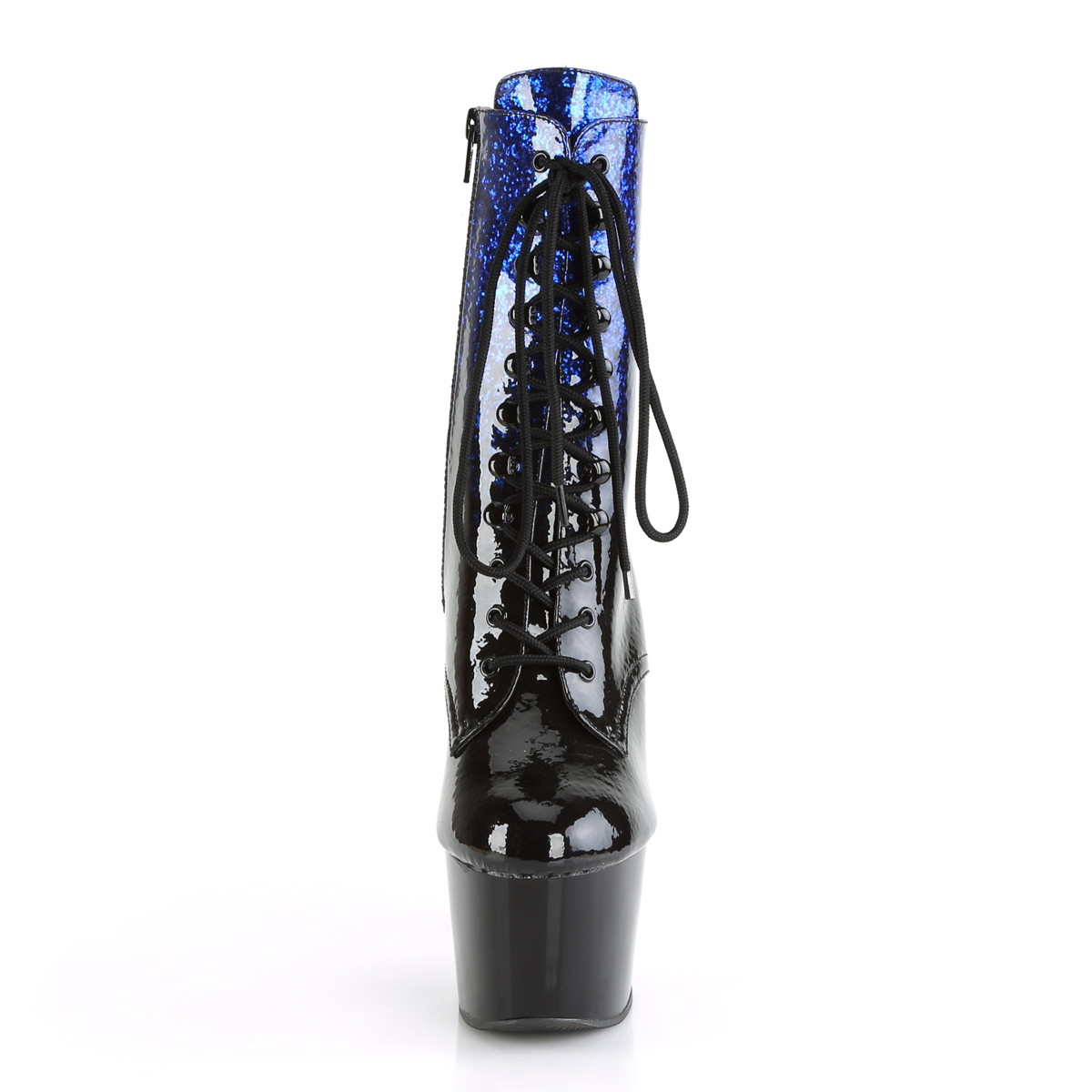 Pleaser Adore-1020OMB BLU-BPT/B - Lesklé modré kotníkové kozačky na vysoké platformě