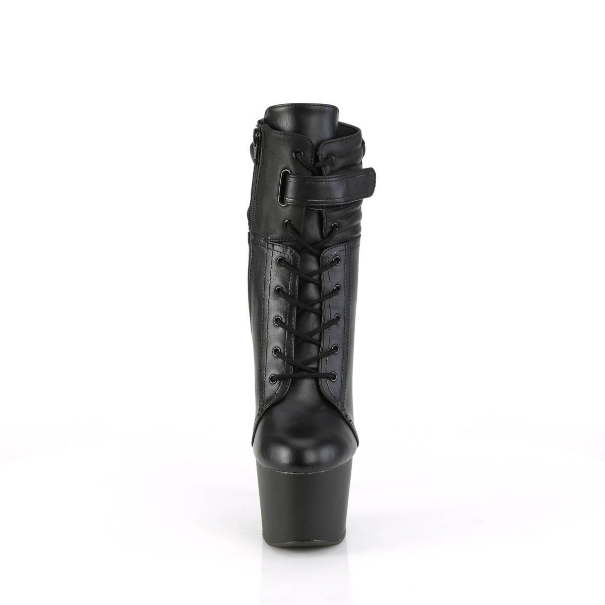 Pleaser Adore-1020POUCH BPU/M - Černé kotníkové kozačky na vysoké platformě