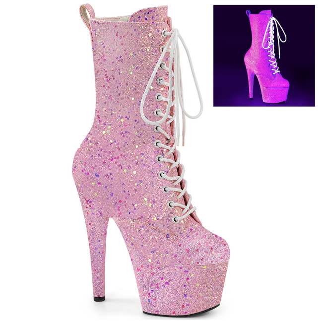 Pleaser Adore-1040IG NBPG/M - Růžové kotníkové kozačky na vysoké platformě