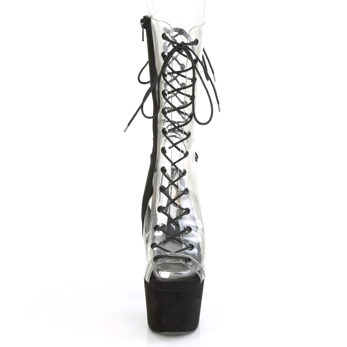 Pleaser Adore-700-60FS C/BFS - Průhledné kozačky s otevřenou špičkou na vysoké platformě