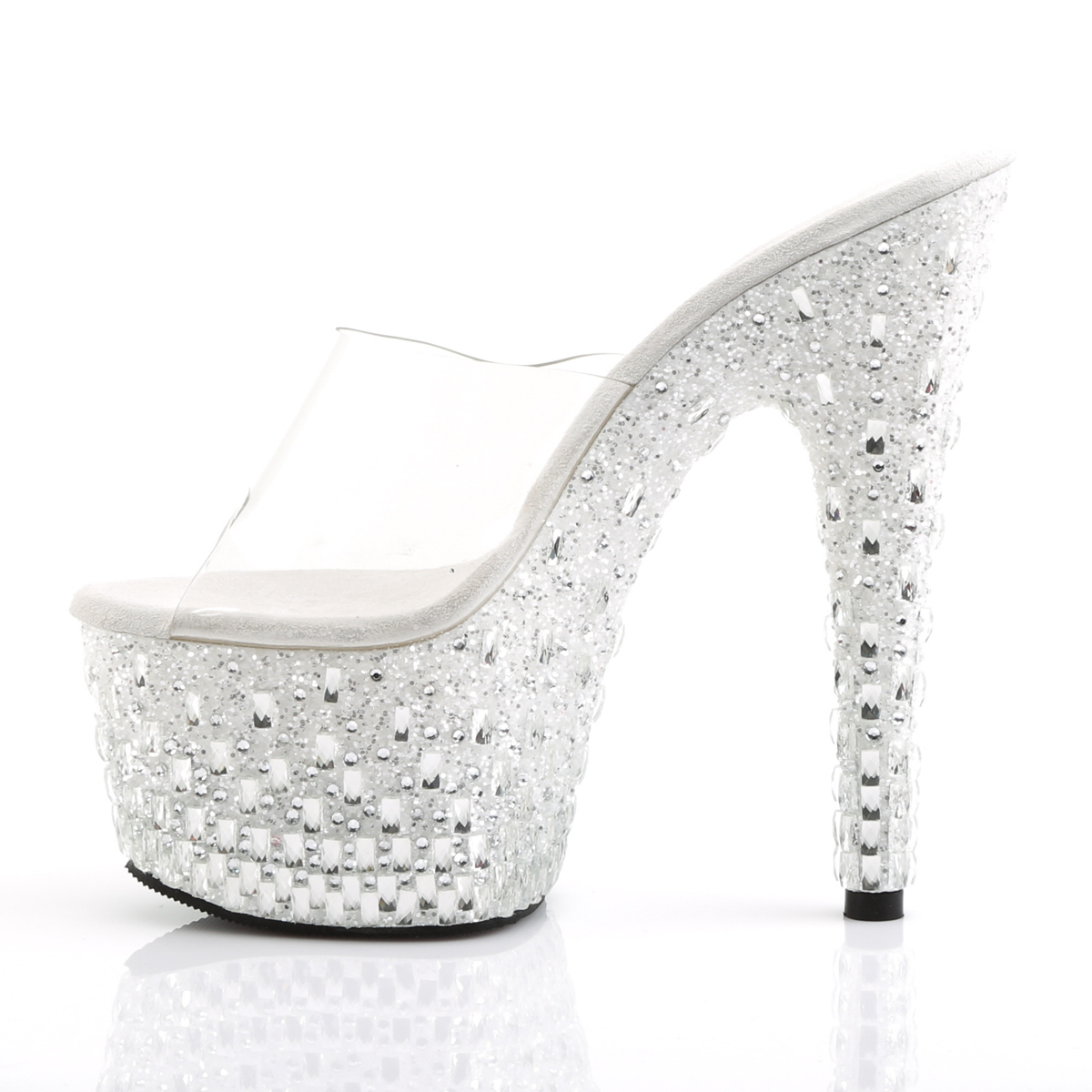 Pleaser Adore-701MR-5 C/W-S - Průhledné sandály na vysoké platformě