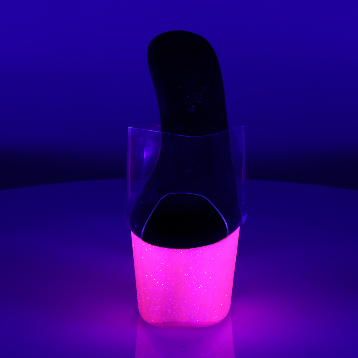 Pleaser Adore-701UVG C/NHPG - Průhledné uv reaktivní sandály na vysoké platformě