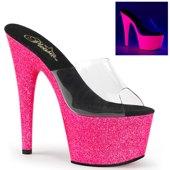 Pleaser Adore-701UVG C/NHPG - Průhledné uv reaktivní sandály na vysoké platformě