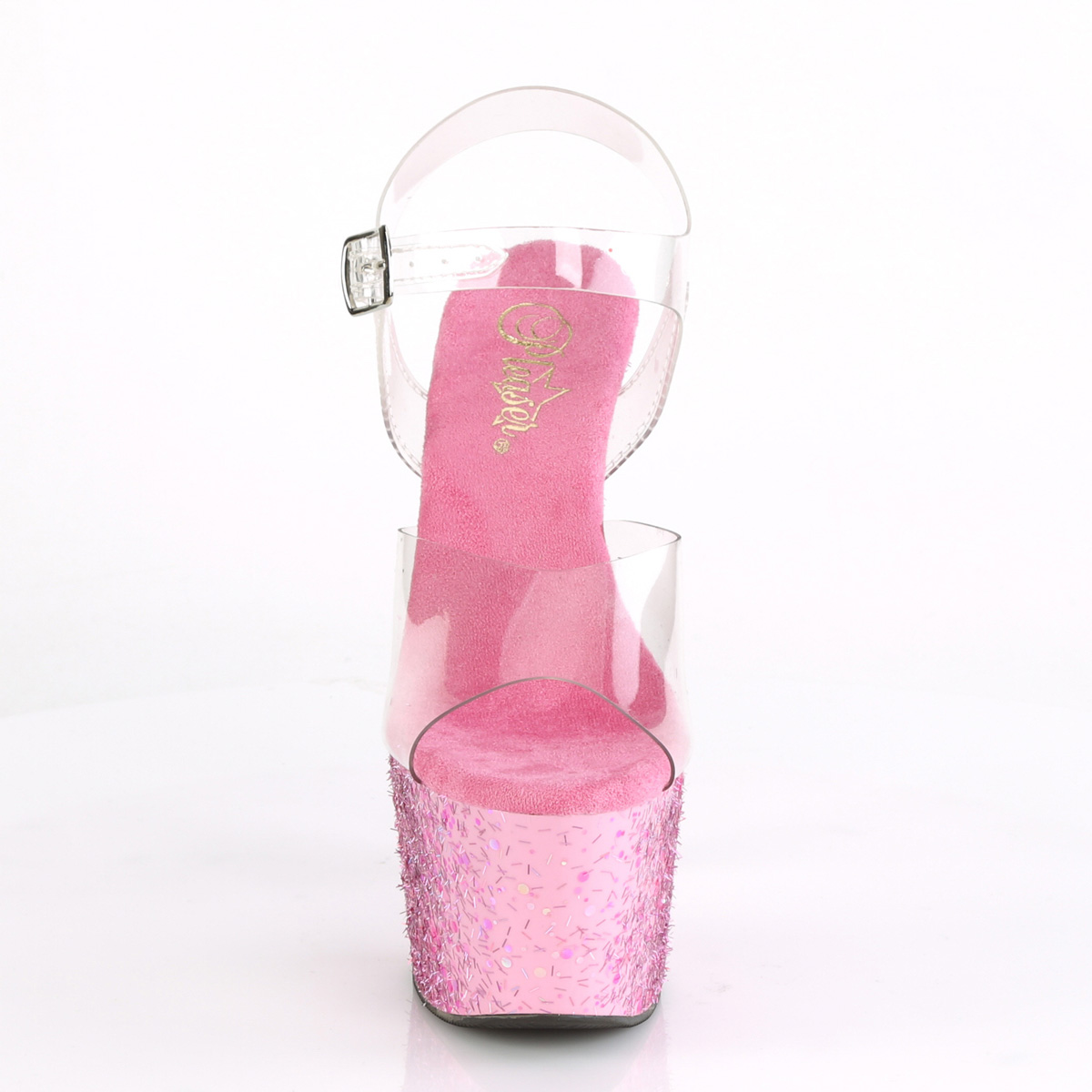 Pleaser Adore-708CF C/PN - Průhledné sandály na vysoké platformě