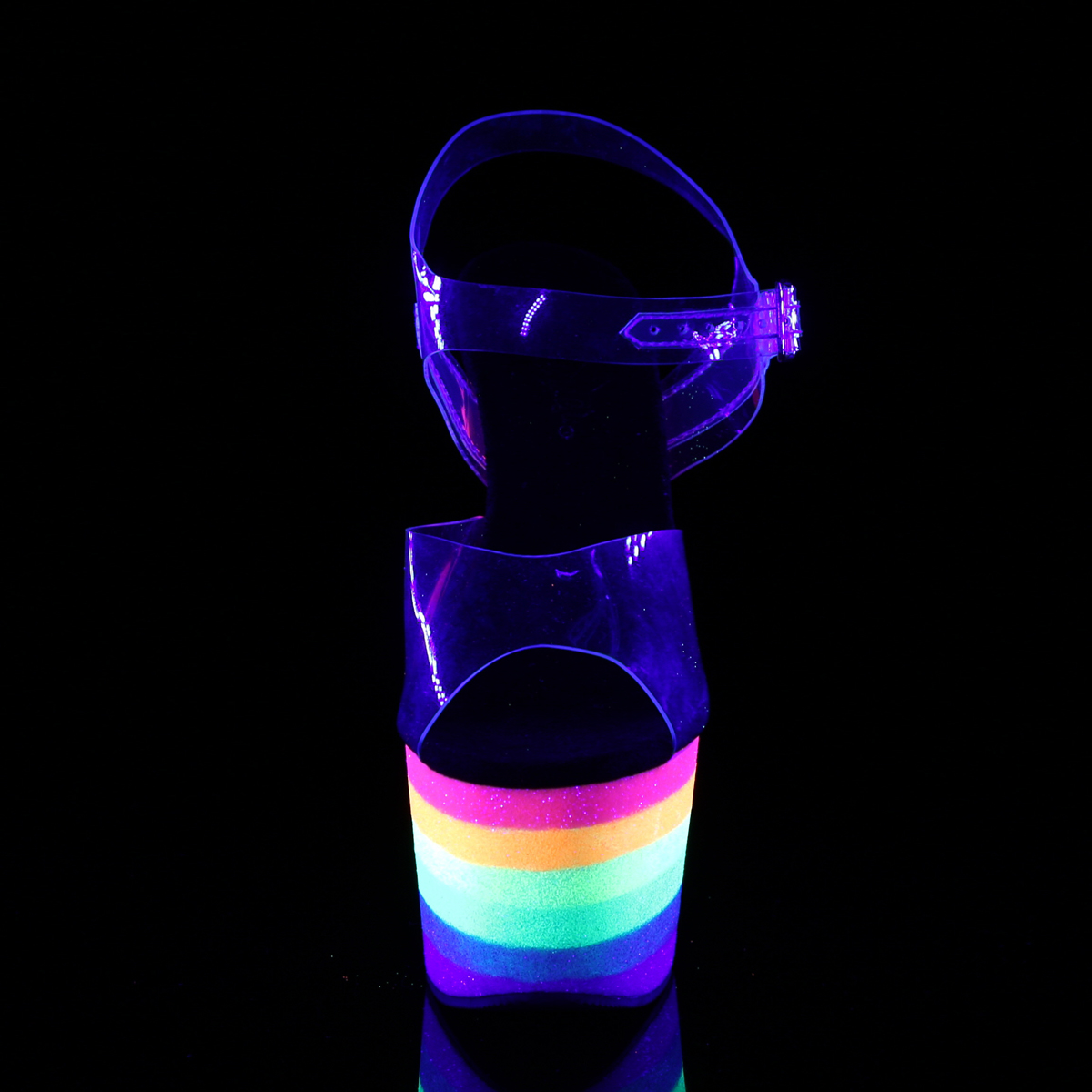Pleaser Adore-708UVRB C/NRNOWG - Průhledné uv reaktivní sandály na vysoké platformě