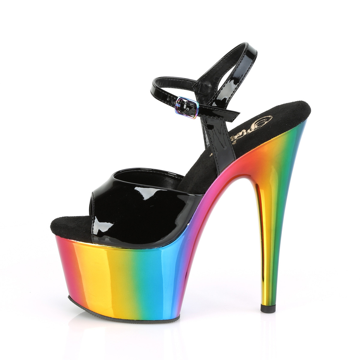 Pleaser Adore-709RC B/RBOWCH - Lesklé černé sandály na vysoké platformě