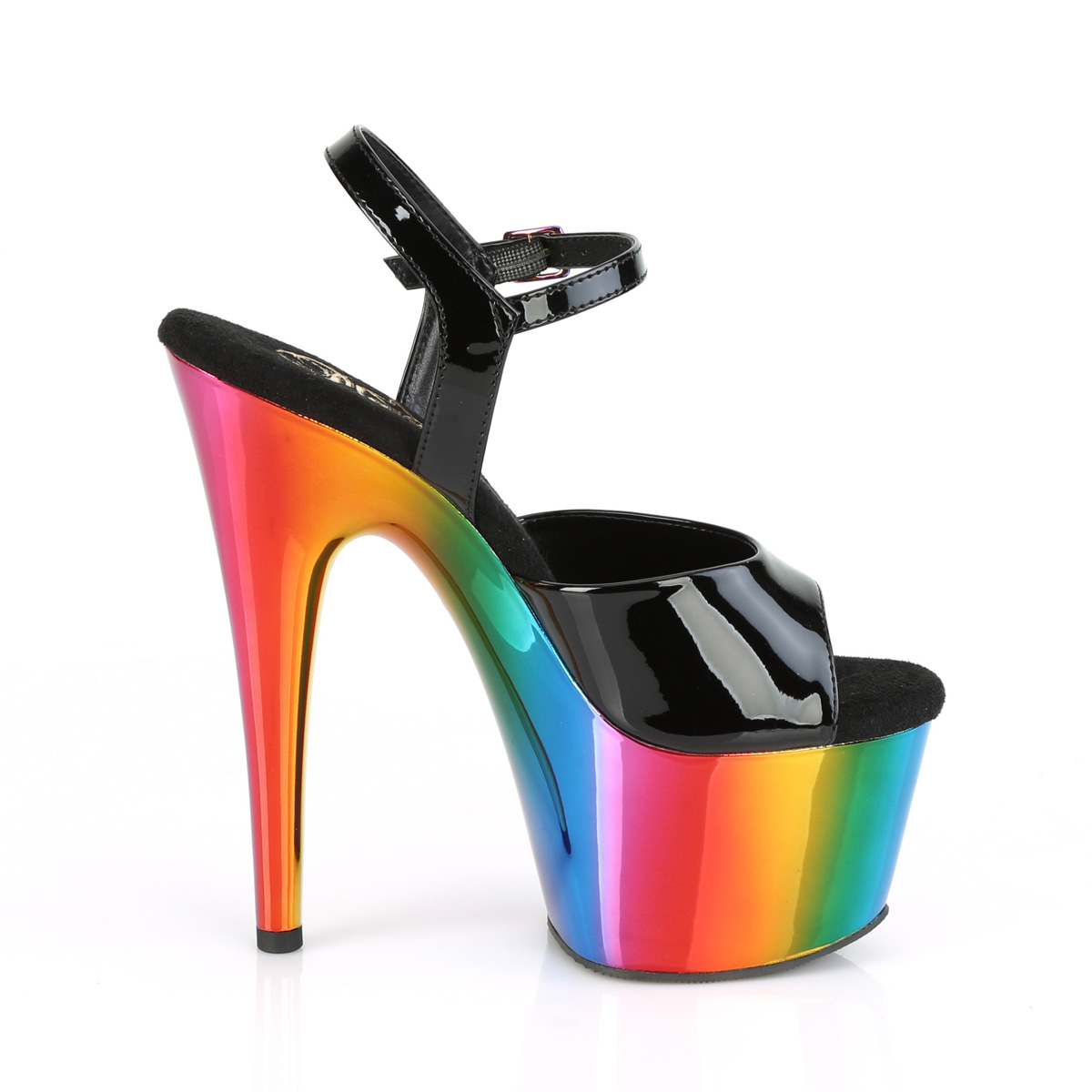 Pleaser Adore-709RC B/RBOWCH - Lesklé černé sandály na vysoké platformě