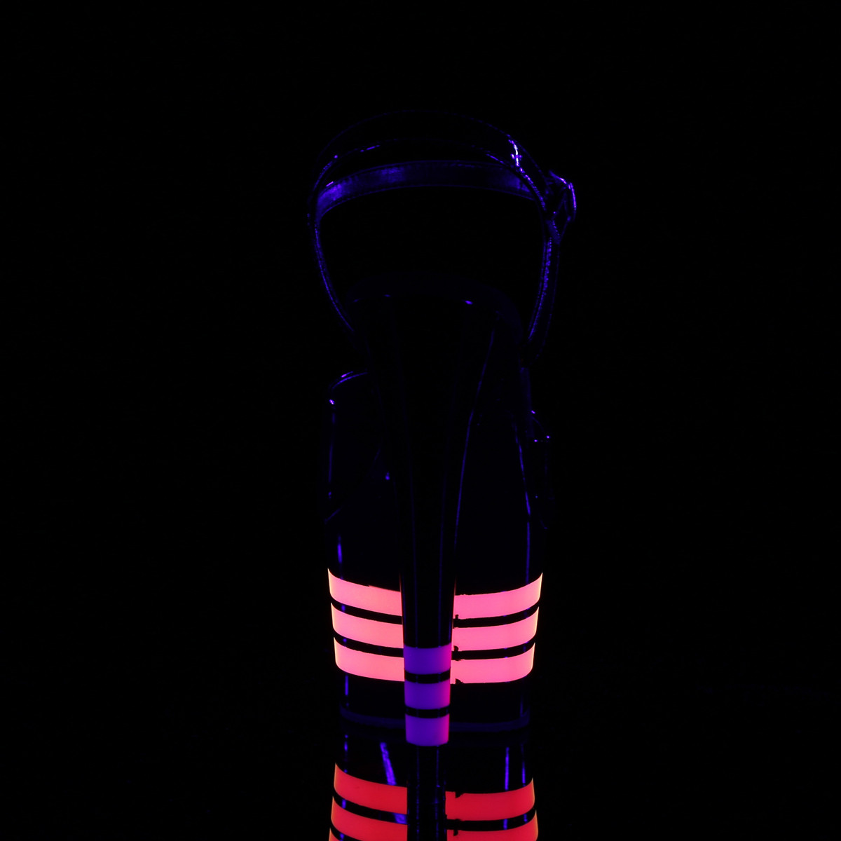 Pleaser Adore-709UVLN B/B-UVLN - Lesklé černé uv reaktivní sandály na vysoké platformě