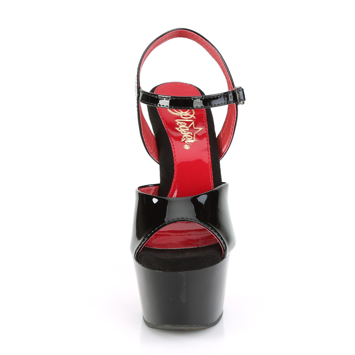 Pleaser Aspire-609TT B/B-RCH - Lesklé černé sandály na platformě s vysokými podpatky