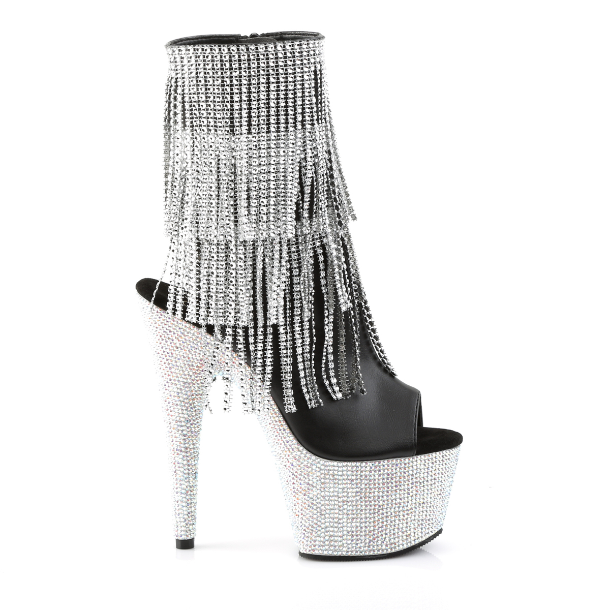 Pleaser Bejeweled-1024RSF-7 BPU/SRS - Černé kotníkové kozačky na vysoké platformě