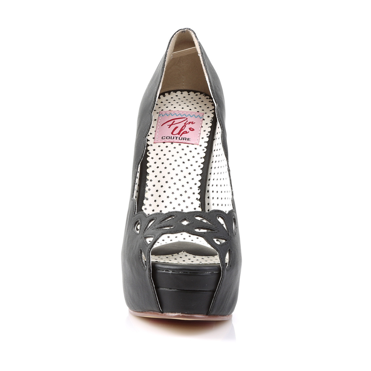 Pin Up Couture Bella-30 BPU - Černé lodičky s otevřenou špičkou na platformě s vysokými podpatky