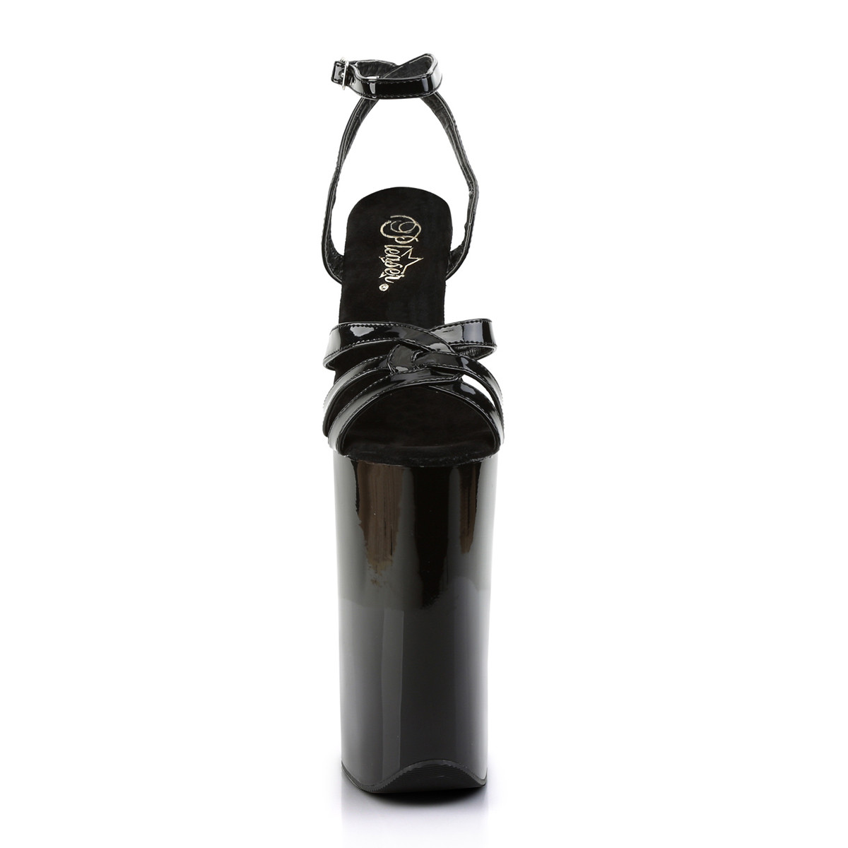 Pleaser Beyond-012 B/M - Lesklé černé sandály na vysoké platformě