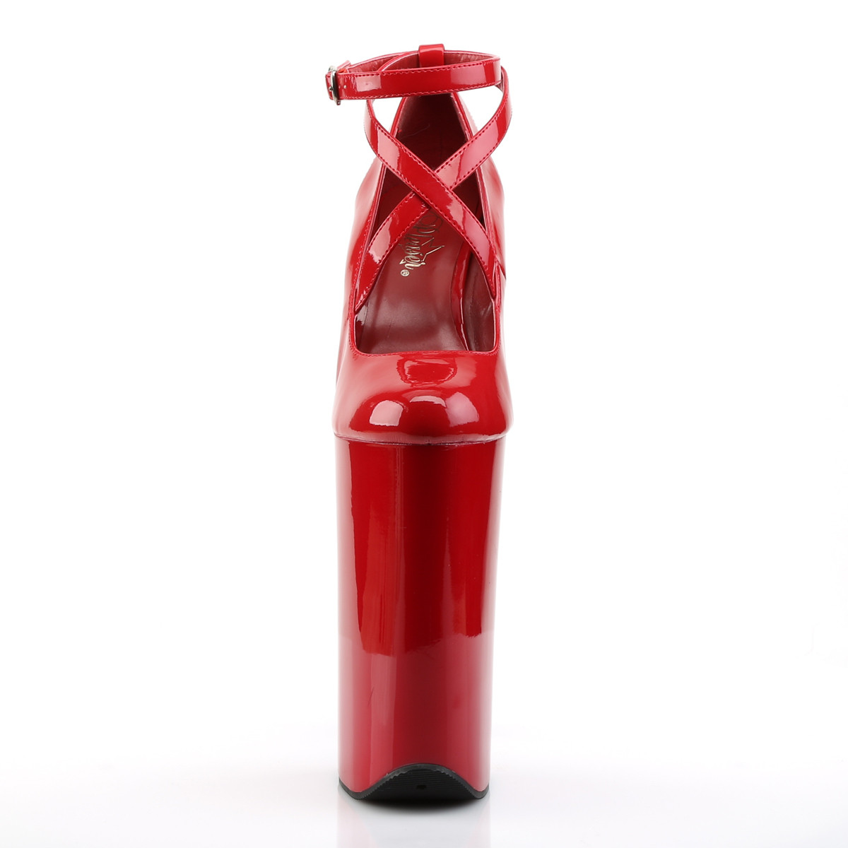 Pleaser Beyond-087 R/M - Lesklé červené lodičky s páskem na vysoké platformě