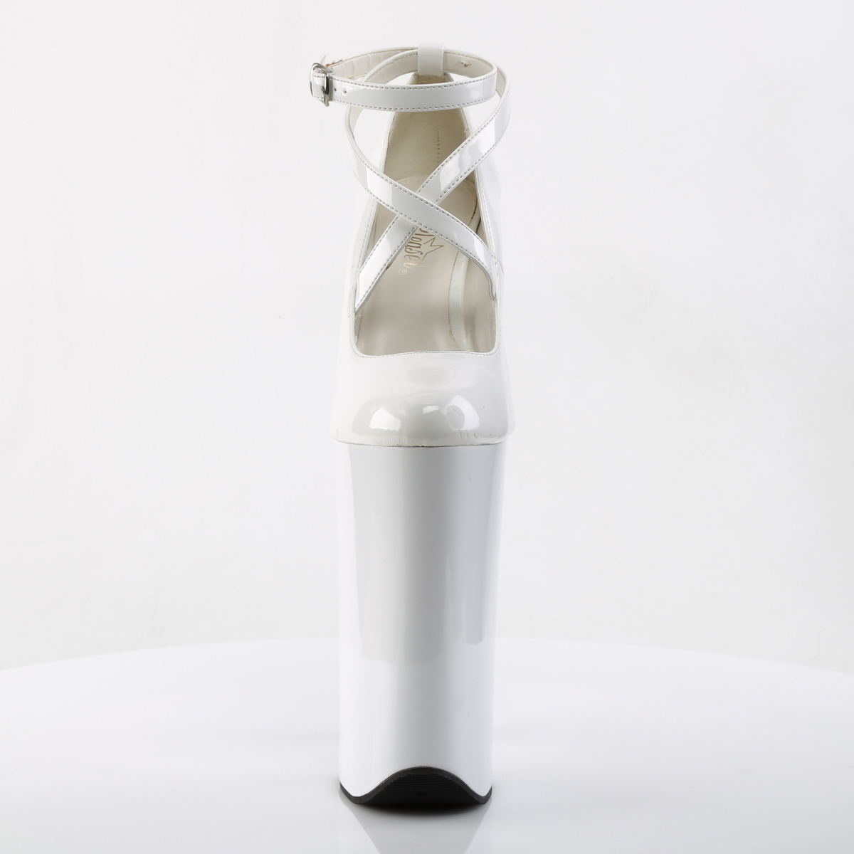 Pleaser Beyond-087 W/M - Lesklé bílé lodičky s páskem na vysoké platformě
