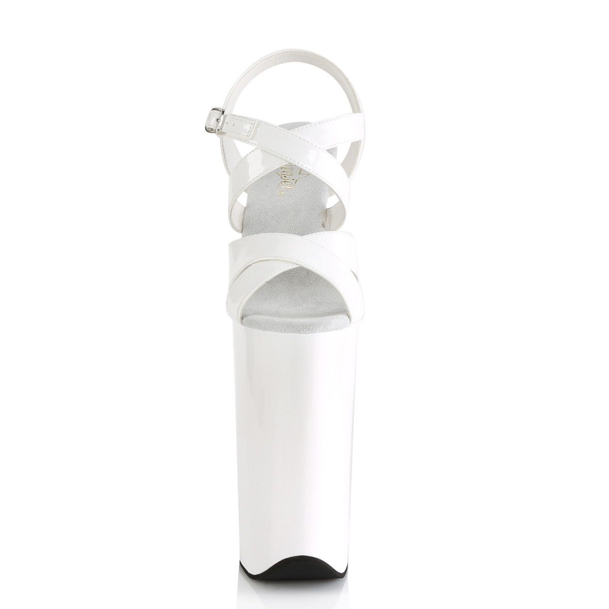 Pleaser Beyond-097 W/M - Lesklé bílé sandály na vysoké platformě