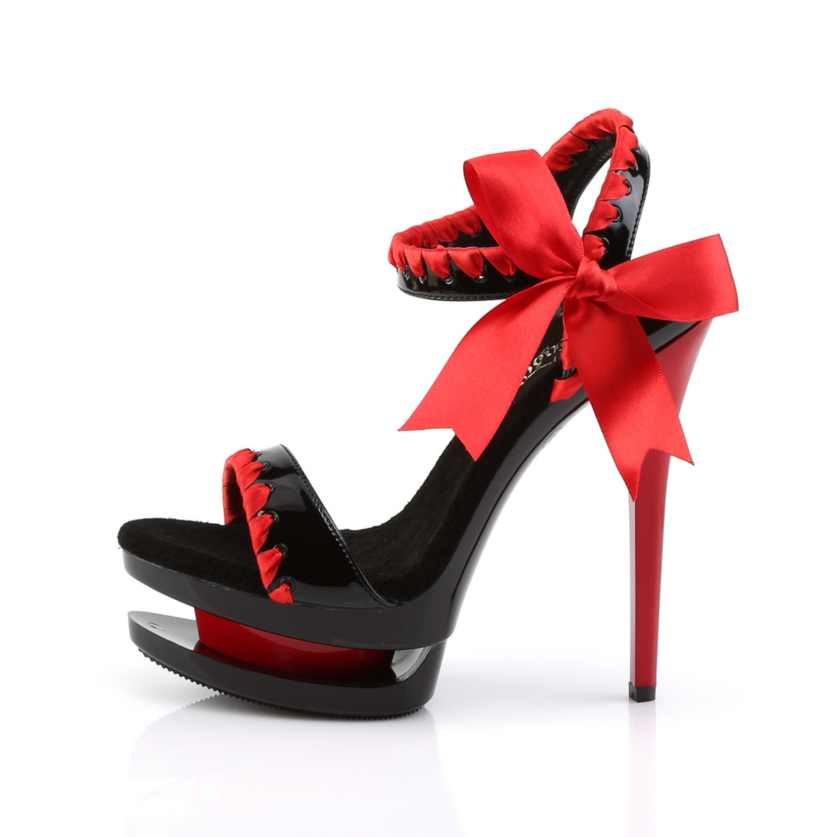 Pleaser Blondie-615 B-R/M - Lesklé černé sandály na platformě s vysokými podpatky