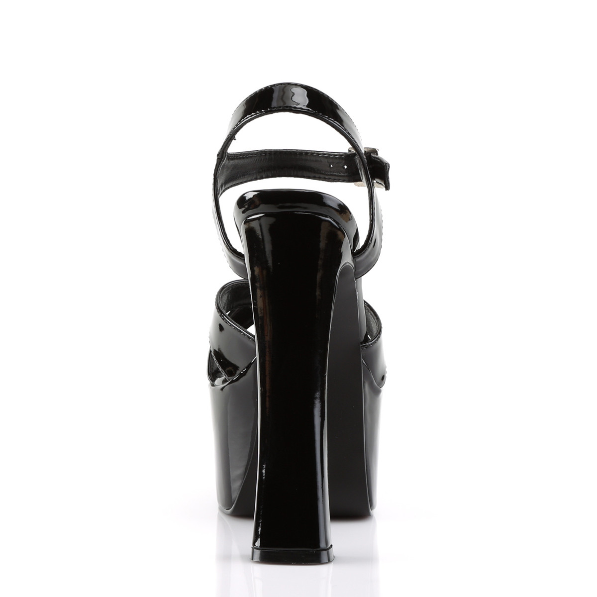 Devious Candy-40 B - Lesklé černé sandály na platformě s vysokými širokými podpatky