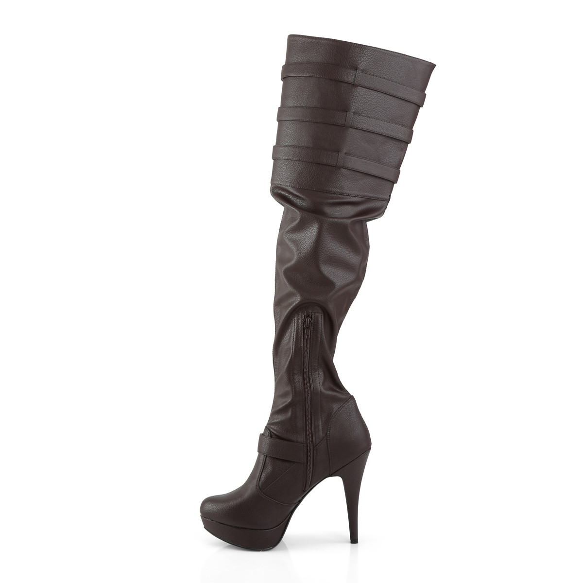 Pleaser Pink Label Chloe-308 BNPU - Hnědé kozačky nad kolena na platformě s vysokými podpatky