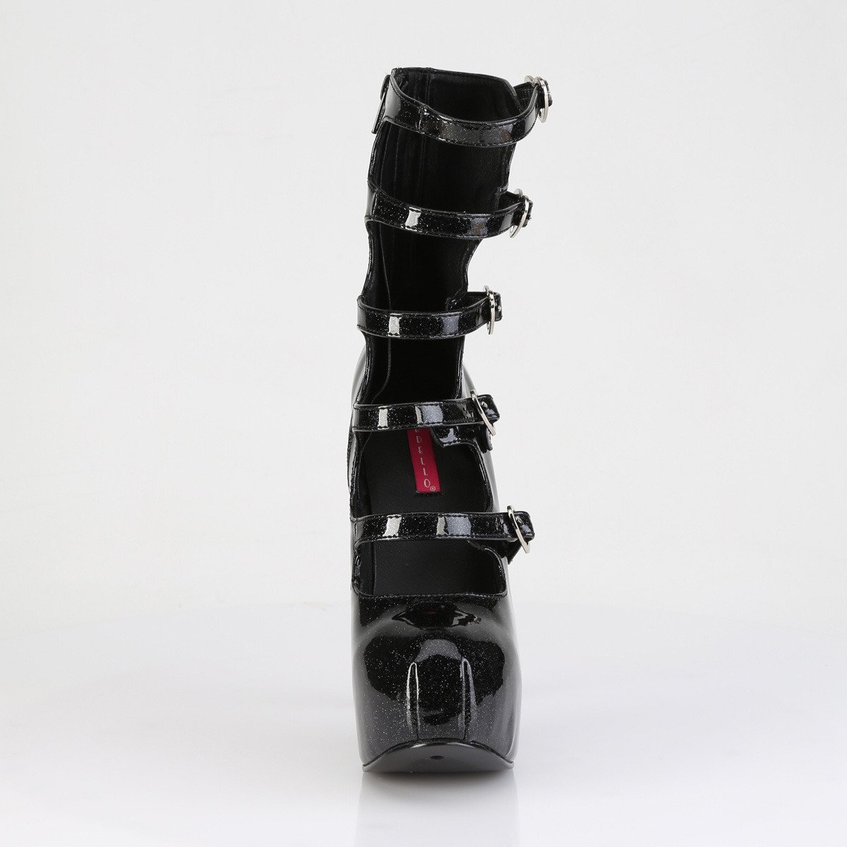 Bordello Teeze-23 B - Lesklé černé lodičky s páskem na platformě s vysokými podpatky