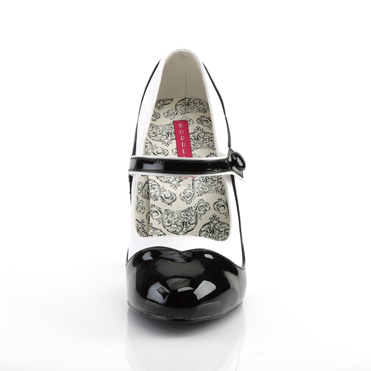 Bordello Tempt-07 BW/PU - Černé lodičky s páskem bez platformy na vysokém podpatku