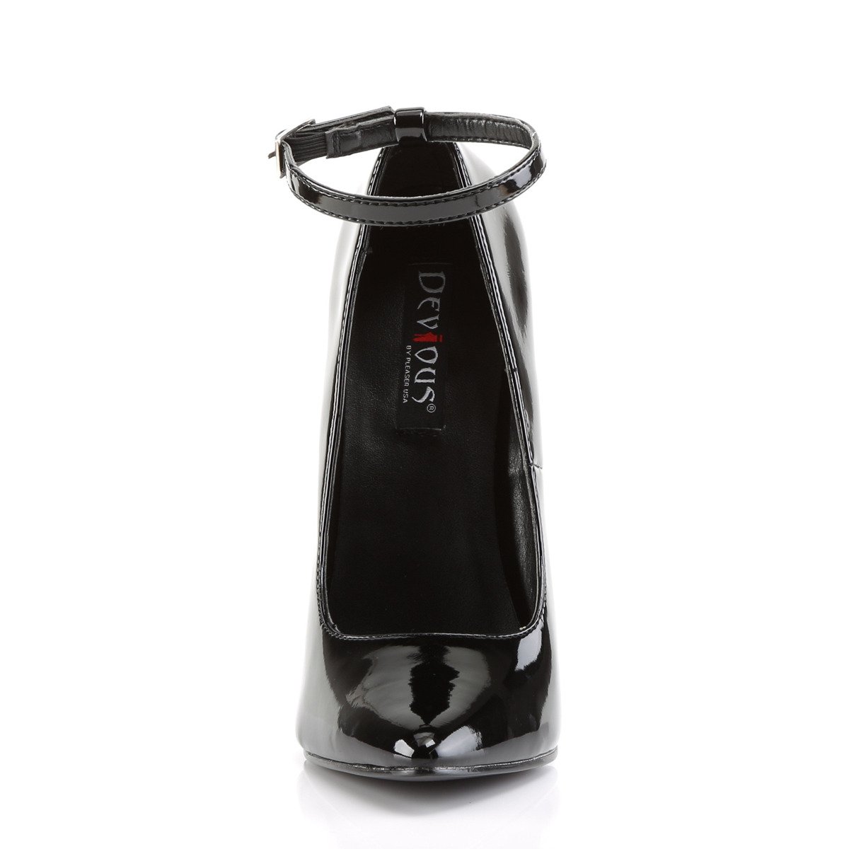 Devious Dagger-12 B - Lesklé černé lodičky s páskem bez platformy na vysokém podpatku