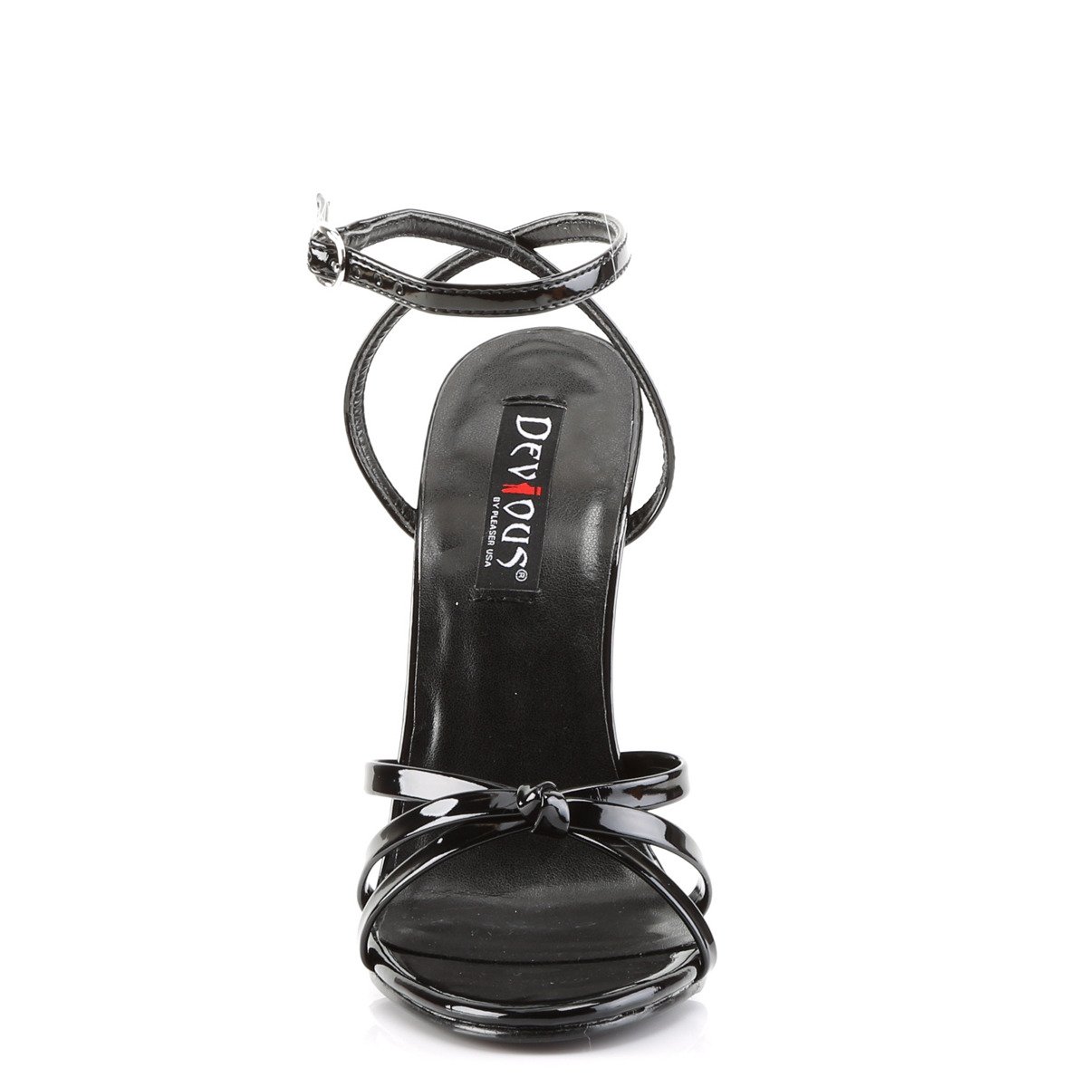 Devious Domina-108 B - Lesklé černé sandály na vysokém podpatku