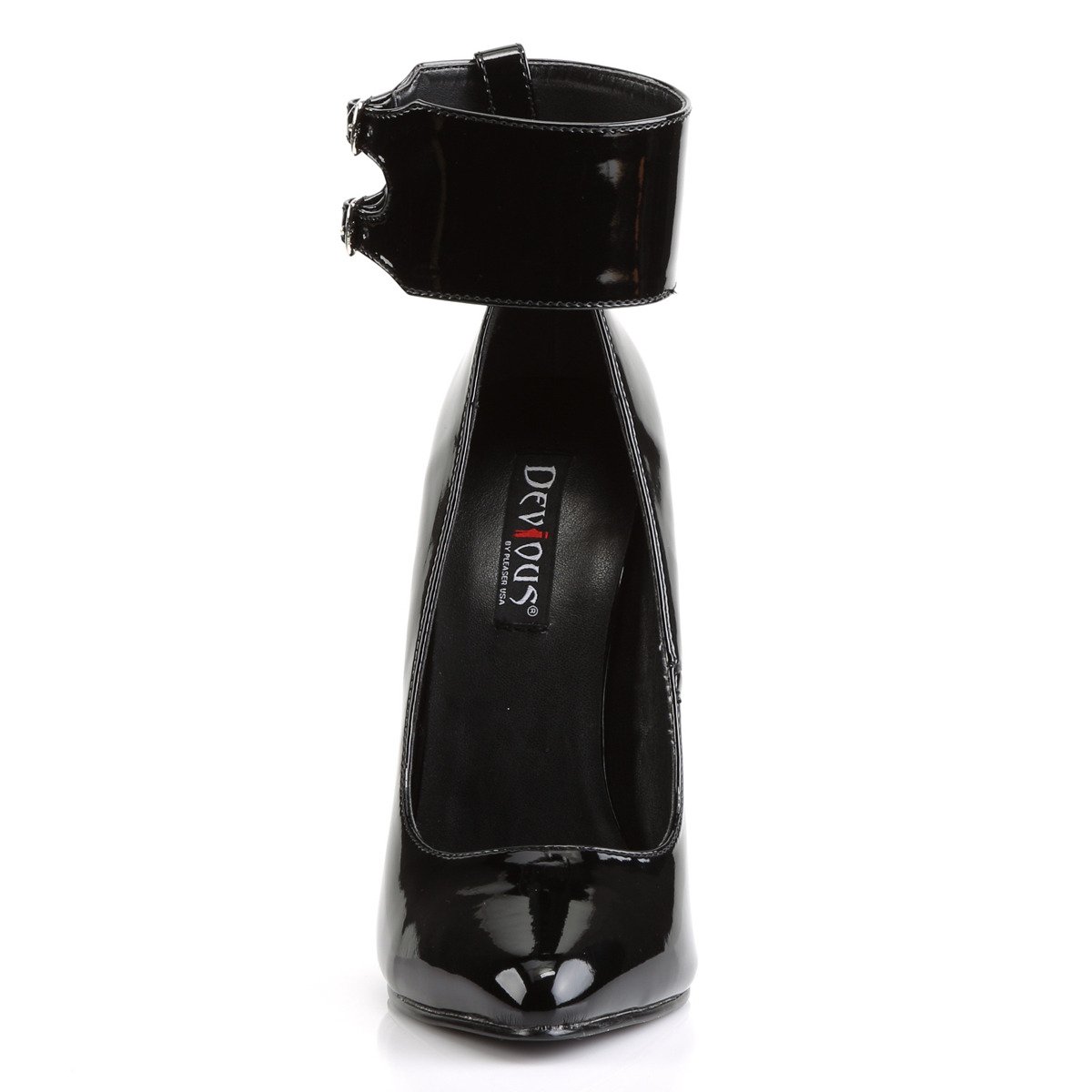 Devious Domina-434 B - Lesklé černé lodičky s páskem bez platformy na vysokém podpatku