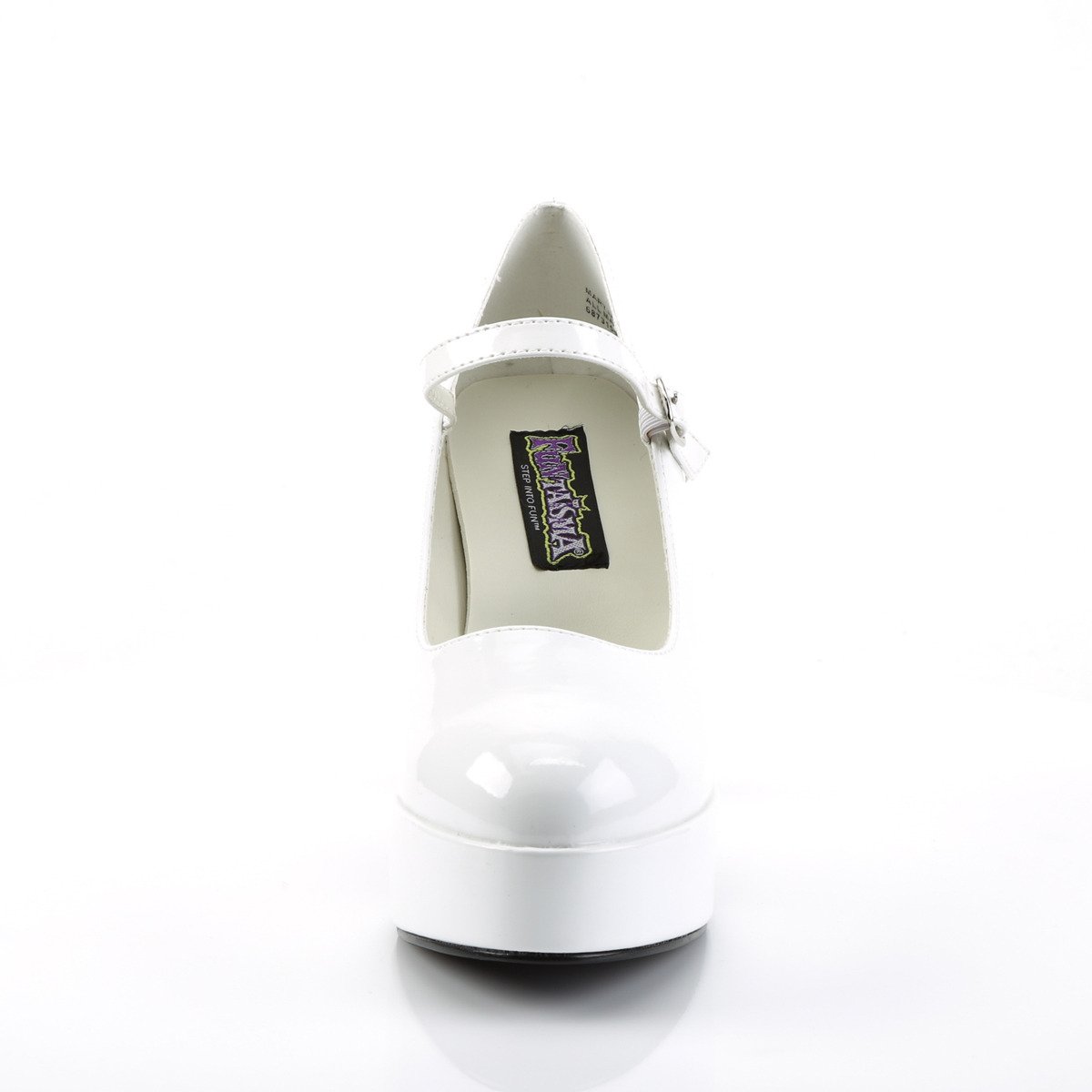 Funtasma Maryjane-50 W - Lesklé bílé boty typu mary jane na platformě s vysokými širokými podpatky