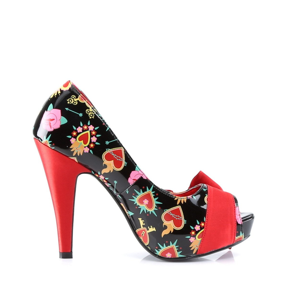 Pin Up Couture Bettie-13 BPT-RSA - Lesklé černé lodičky s otevřenou špičkou