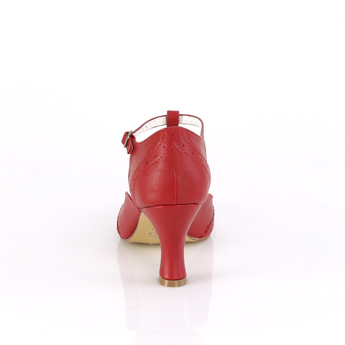 Pin Up Couture Flapper-26 RPU - Červené lodičky s páskem bez platformy s širokými podpatky