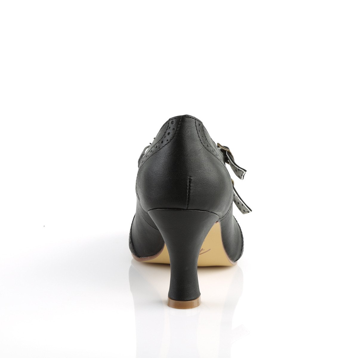 Pin Up Couture Flapper-35 BPU - Černé lodičky s páskem bez platformy s širokými podpatky