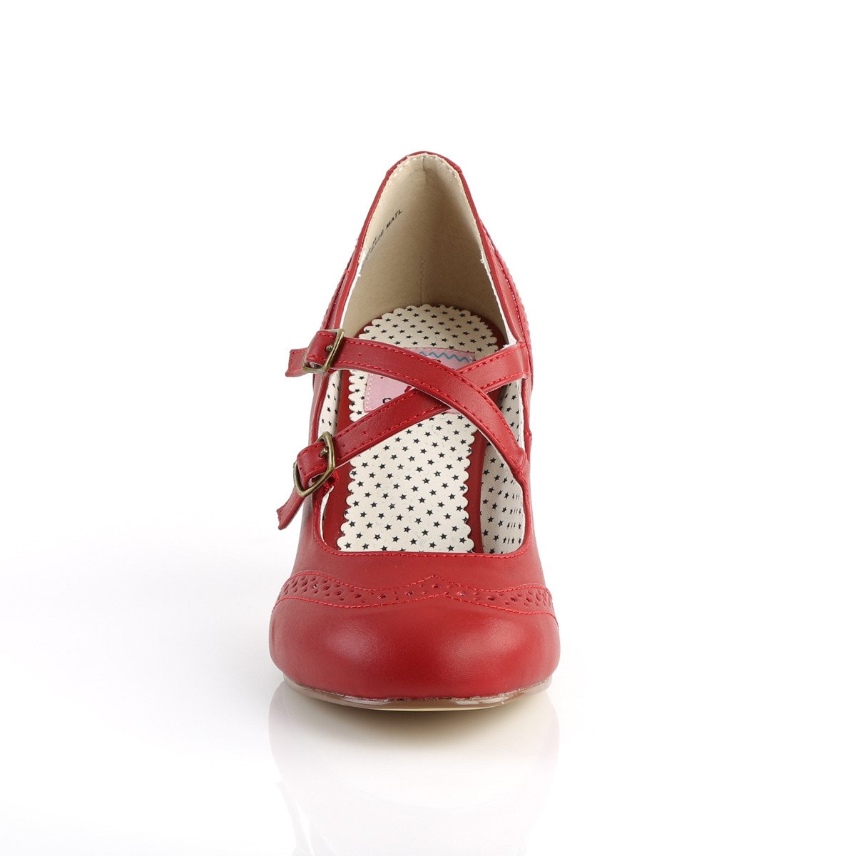 Pin Up Couture Flapper-35 RPU - Červené lodičky s páskem bez platformy s širokými podpatky