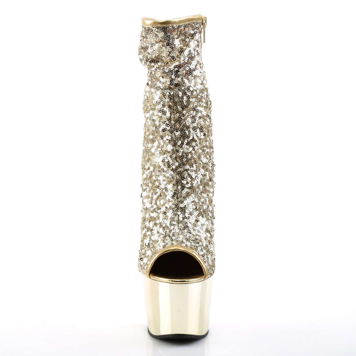 Pleaser Adore-1008SQ G/GCH - Zlaté kotníkové kozačky na vysoké platformě