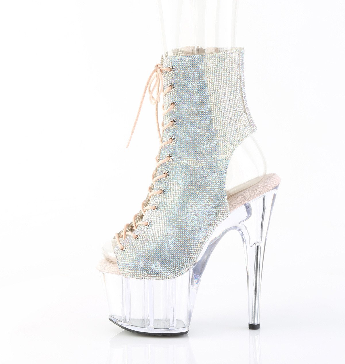 Pleaser Adore-1016C-RS SRS/C - Bílé kozačky s otevřenou špičkou na vysoké platformě