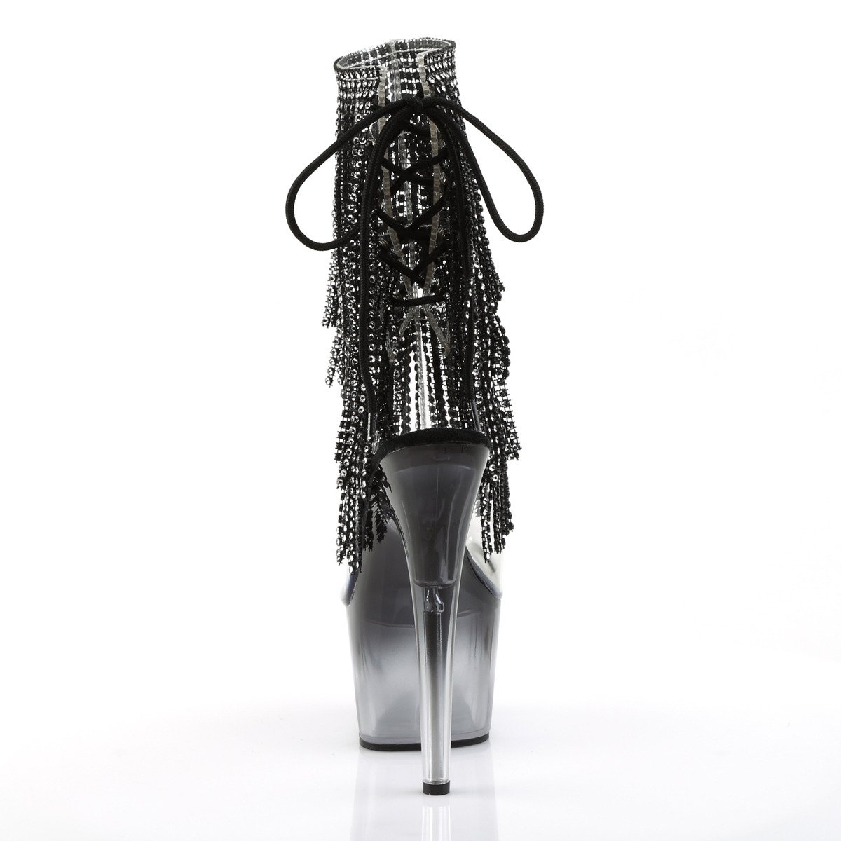 Pleaser Adore-1017RSFT C-B/M - Průhledné kozačky s otevřenou špičkou na vysoké platformě