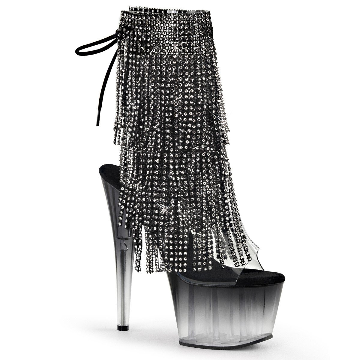 Pleaser Adore-1017RSFT C-B/M - Průhledné kozačky s otevřenou špičkou na vysoké platformě