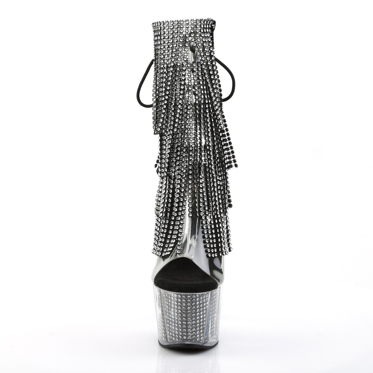 Pleaser Adore-1017SRS C-B/B - Průhledné kozačky s otevřenou špičkou na vysoké platformě