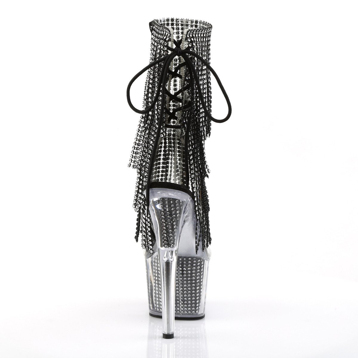 Pleaser Adore-1017SRS C-B/B - Průhledné kozačky s otevřenou špičkou na vysoké platformě