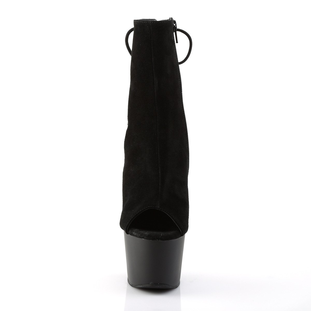 Pleaser Adore-1018 BSUE/M - Černé kozačky s otevřenou špičkou na vysoké platformě