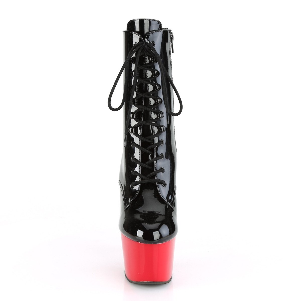 Pleaser Adore-1020 B/R - Lesklé černé kotníkové kozačky na vysoké platformě