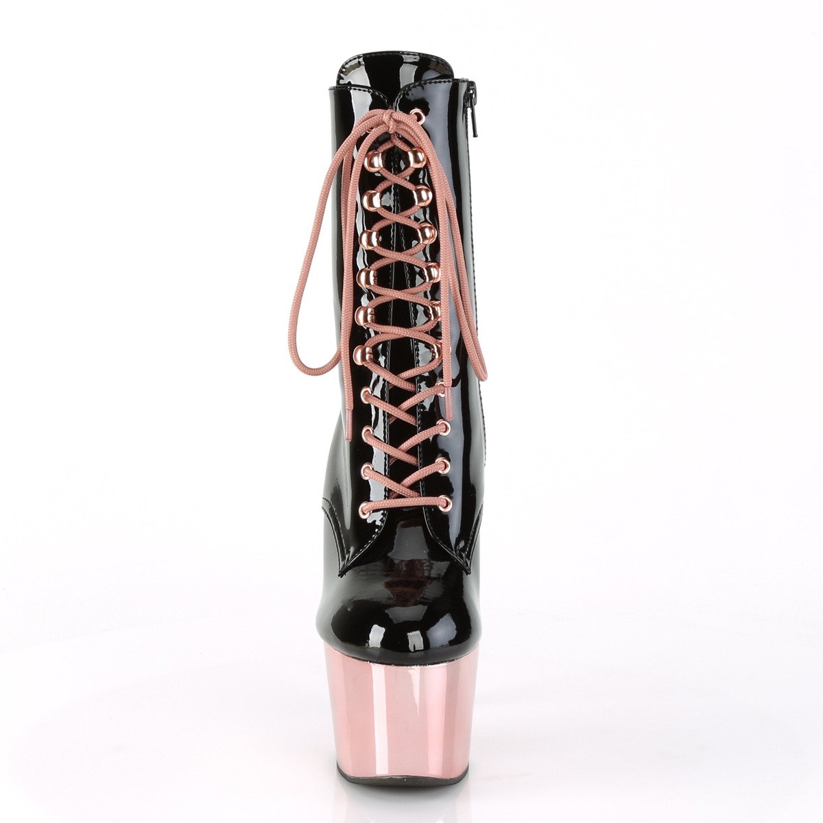 Pleaser Adore-1020 B/ROGLDCH - Lesklé černé kotníkové kozačky na vysoké platformě