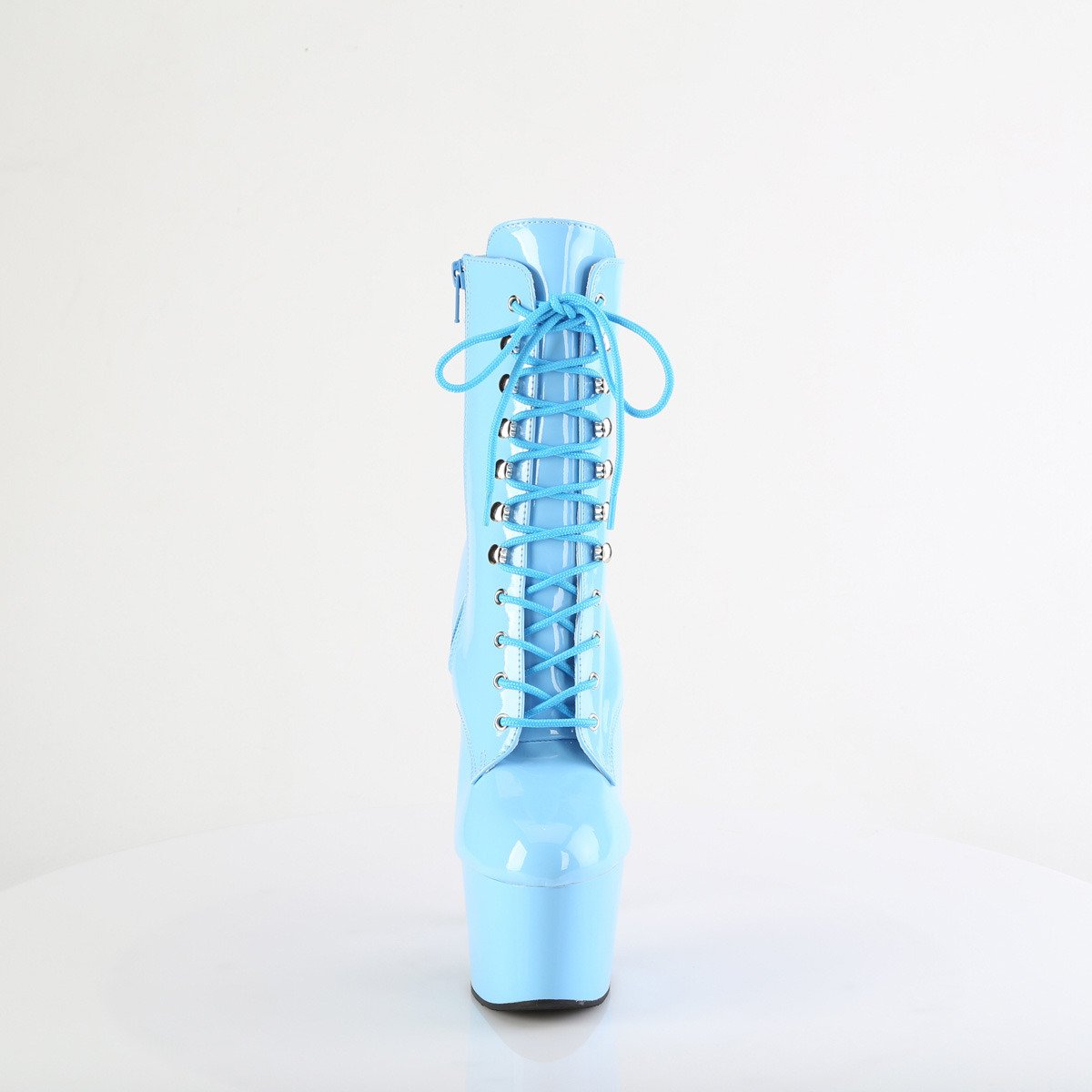 Pleaser Adore-1020 BB/M - Lesklé modré kotníkové kozačky na vysoké platformě