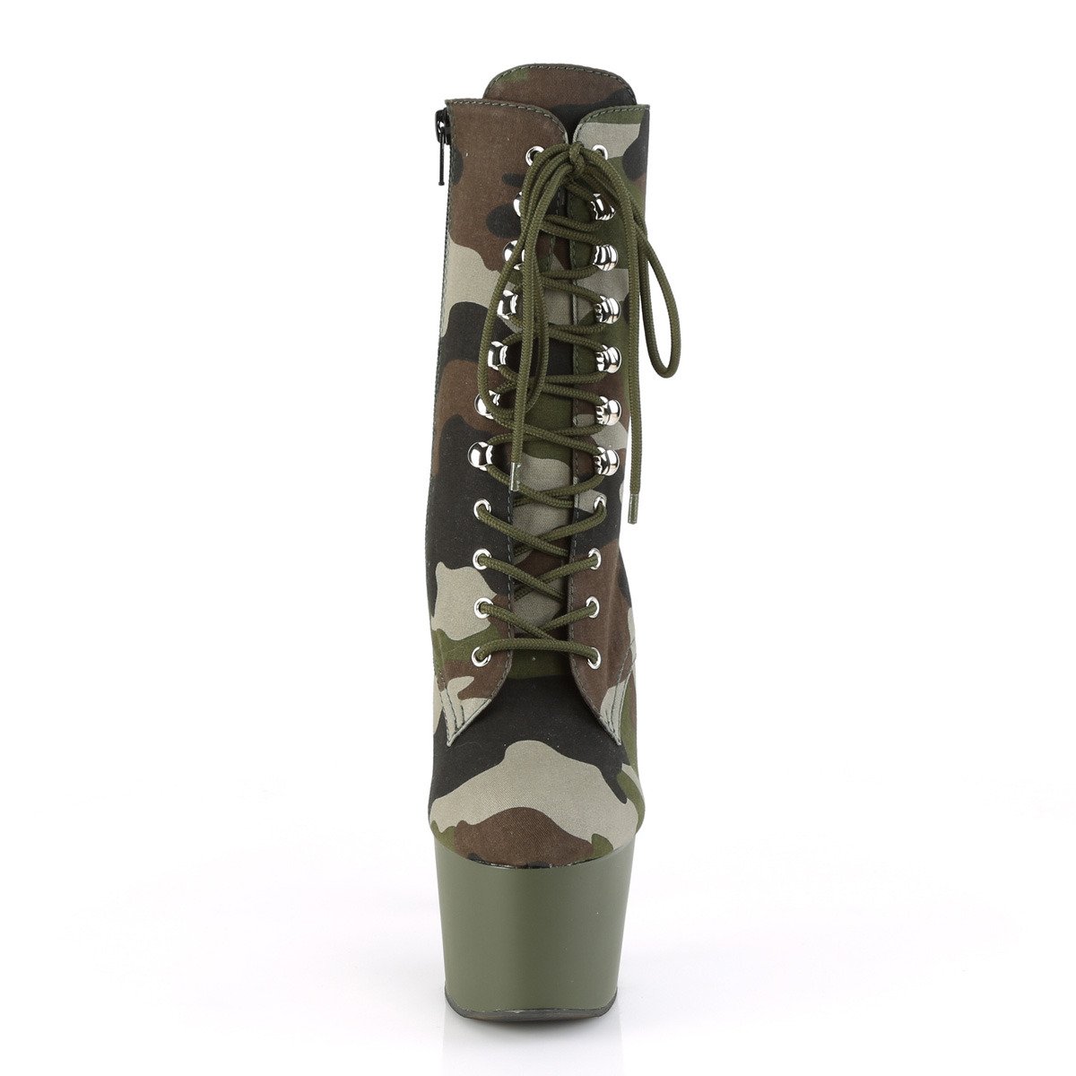 Pleaser Adore-1020CAMO GRN/DOL - Zelené kotníkové kozačky na vysoké platformě