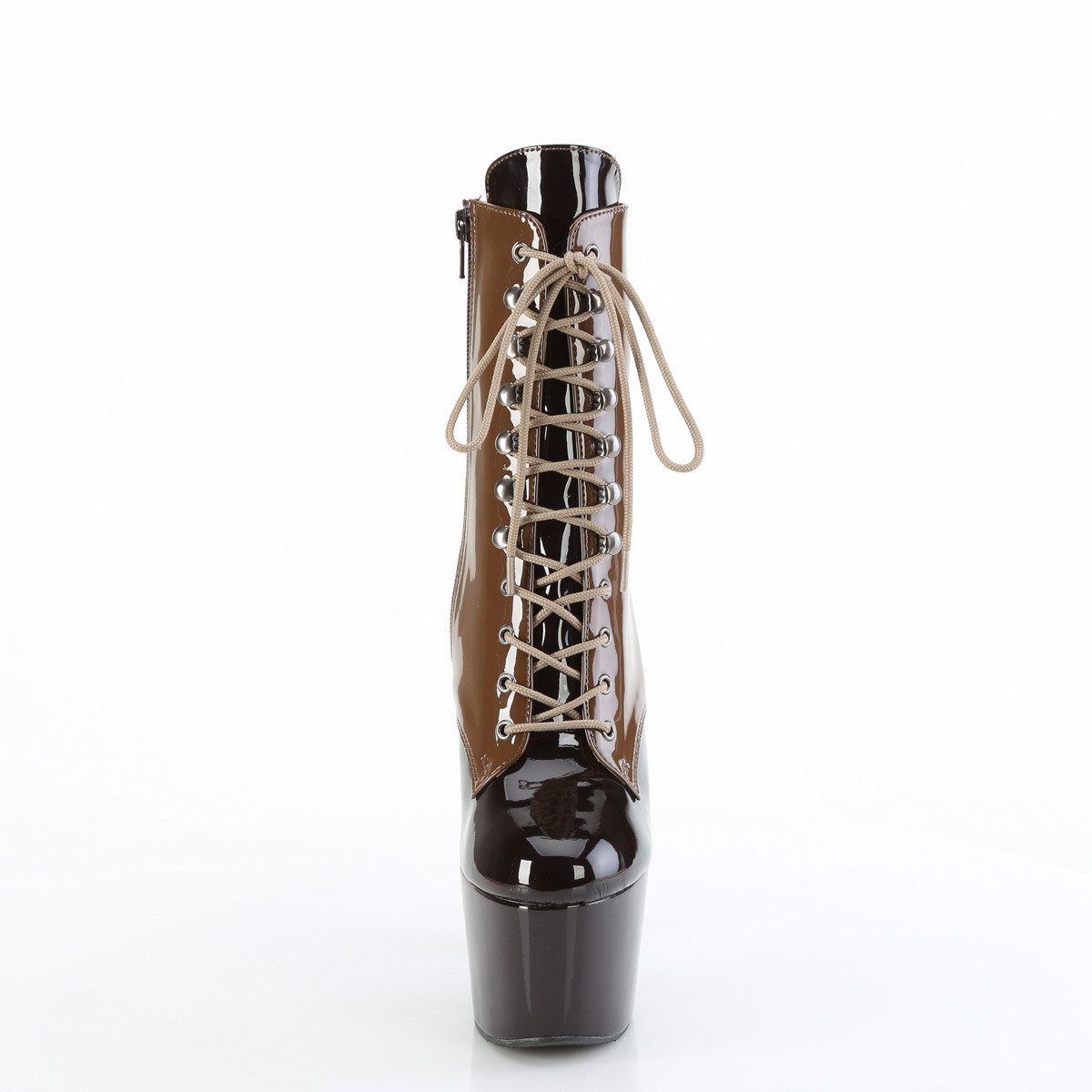 Pleaser Adore-1020DC MOC-CF/M - Lesklé hnědé kotníkové kozačky na vysoké platformě