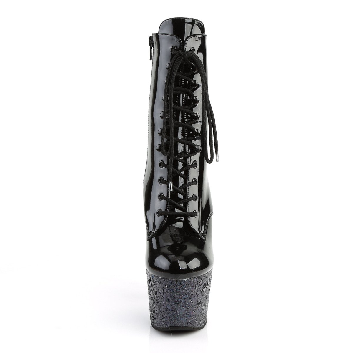 Pleaser Adore-1020LG B/M - Lesklé černé kotníkové kozačky na vysoké platformě
